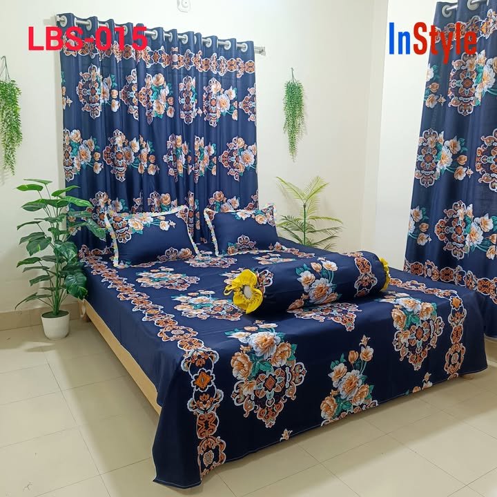 Imperial Navy Premium Cotton Bedsheet Set with Designd Pillows