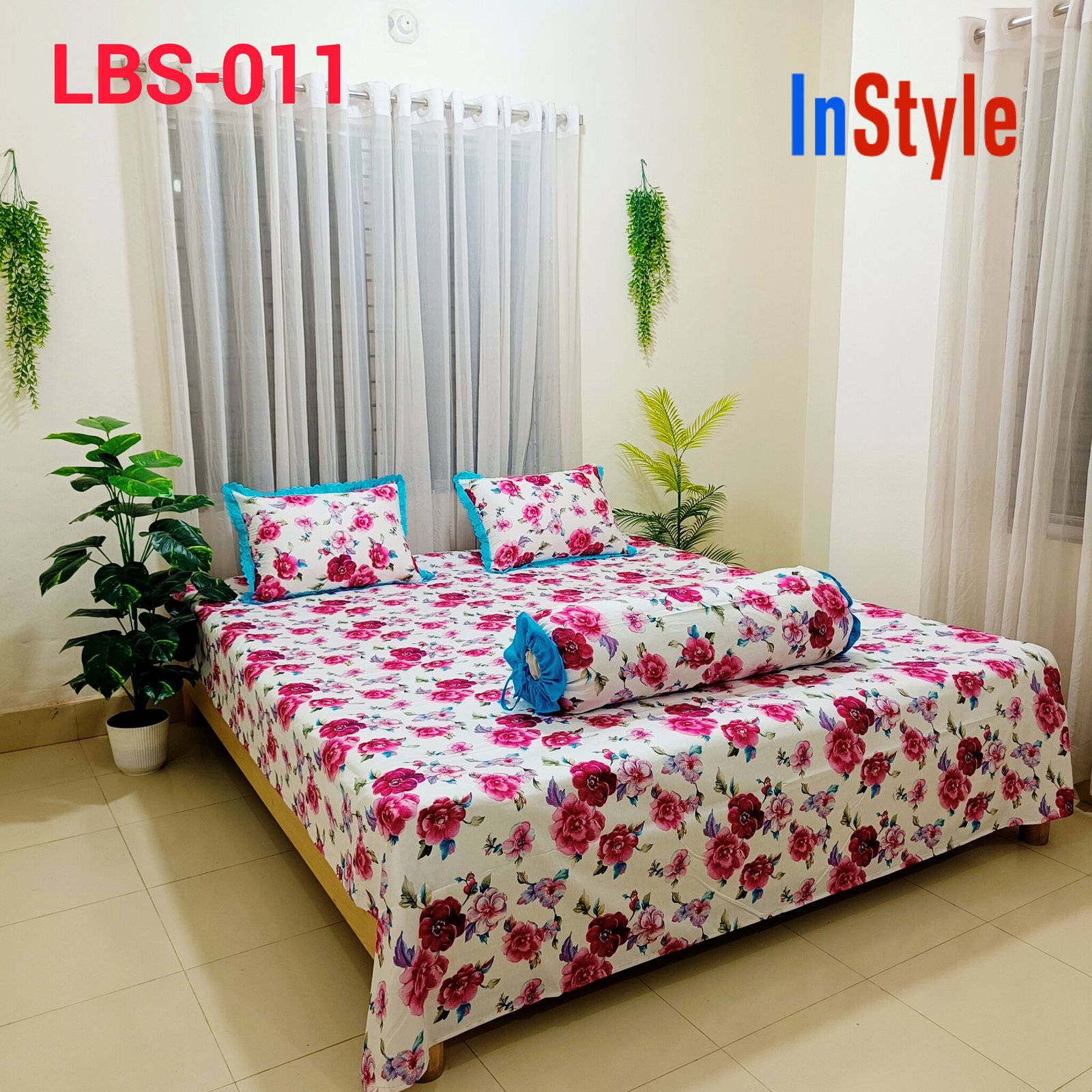 Rose Bloom Premium Cotton Bedsheet Set with Lace Pillow Covers (11)