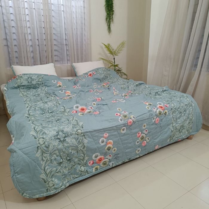 Sage Majesty Botanical Art Printed AC Quilt — Elevated Comfort with Timeless Grace