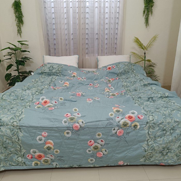 Sage Majesty Botanical Art Printed AC Quilt — Elevated Comfort with Timeless Grace