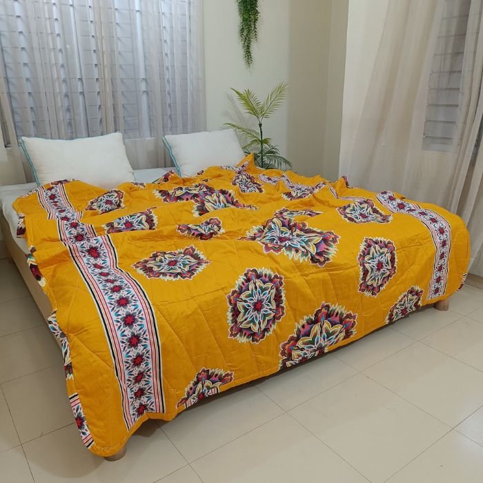 Royal Amber Mandala Luxe Printed AC Quilt — A Masterpiece of Vibrant Sophistication