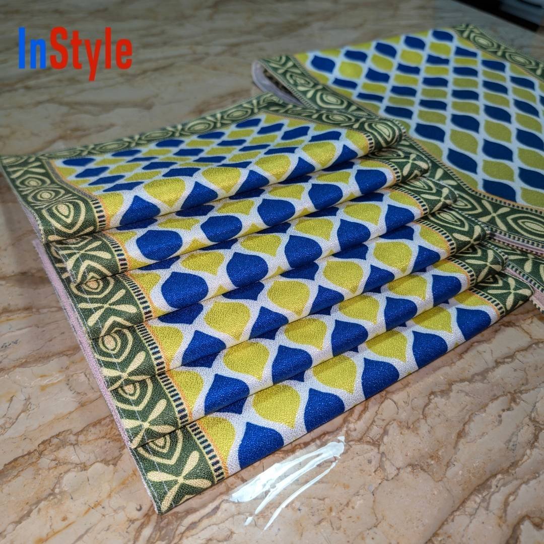 Ocean Breeze Azure Geometric Dot 7-Piece Vibrant Table Runner & Mats Luxury Set