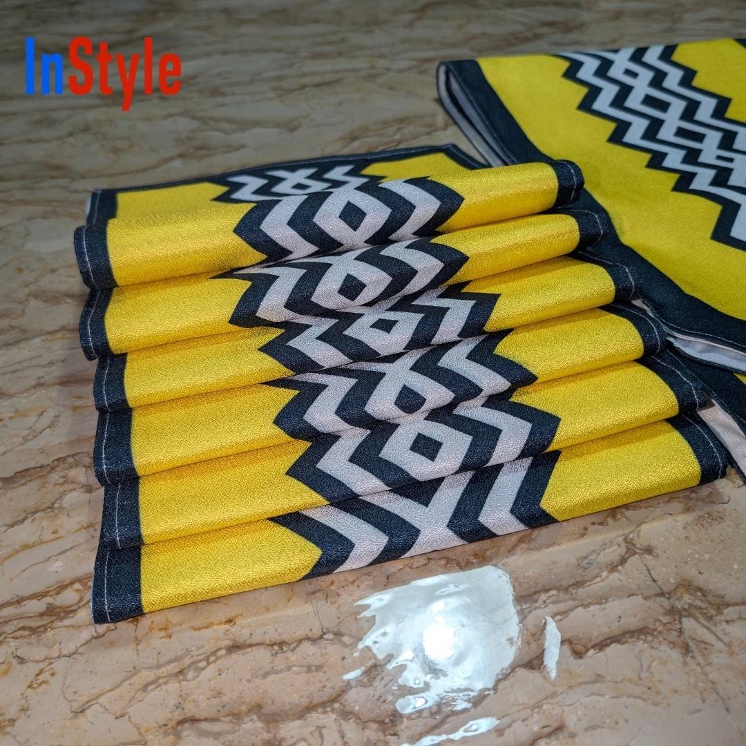Sunshine Yellow & Grey Chevron Zigzag Modern 7‑Piece Contemporary Table Runner & Mat Set