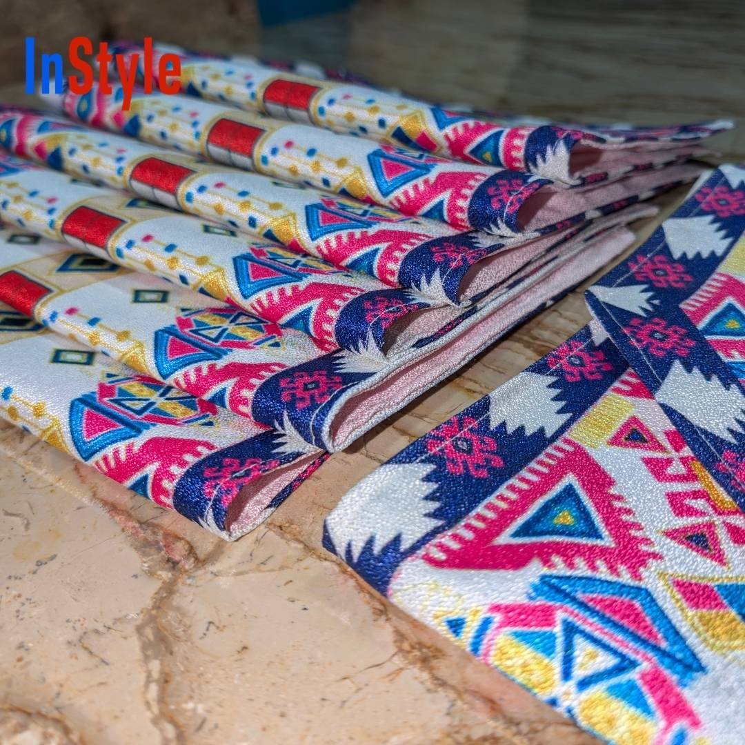 Aztec Bloom Multicolor Geometric Tribal Premium 7‑Piece Table Runner & Placemat Dining Set