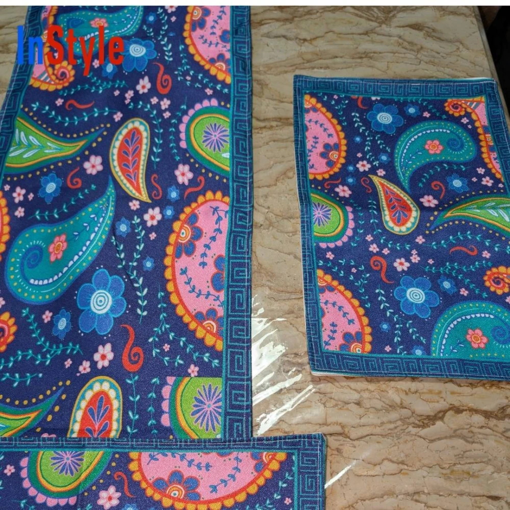 Midnight Peacock Paisley Multicolor Bohemian Premium 7‑Piece Table Runner & Placemat Dining Set