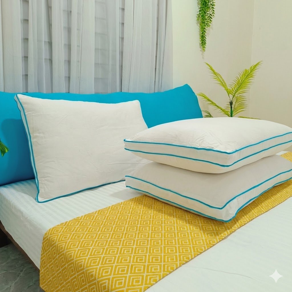 Luxury Shimul Tula Pillow with Twin Piping – 2 Pieces Set | Organic & Breathable
