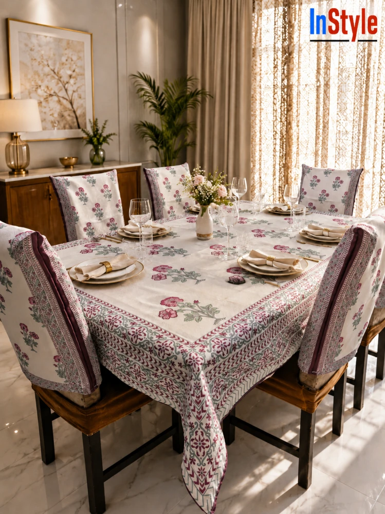 Blush Petal Elegance 6 Seater Dining Table Set