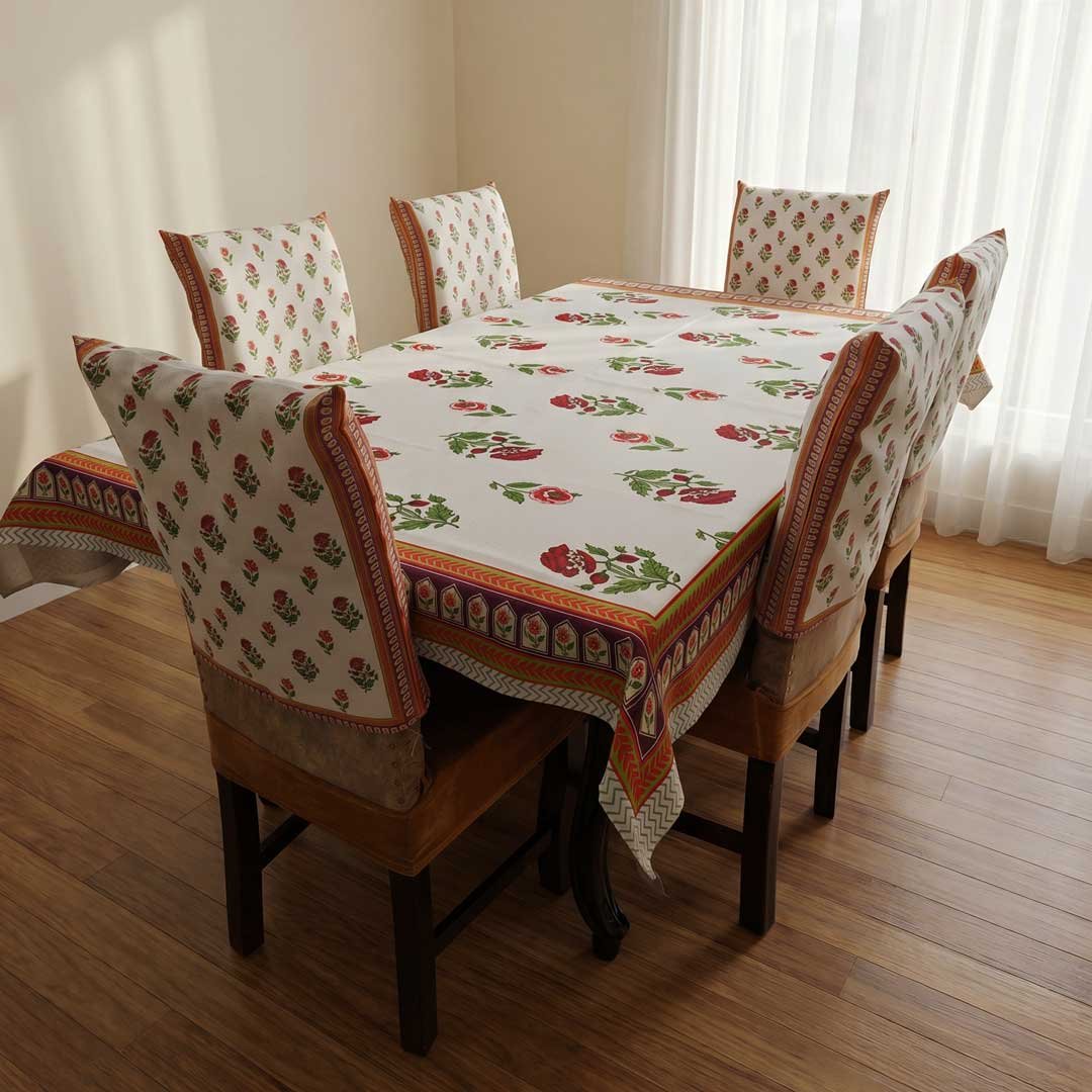 Royal Scarlet Bloom 6 Seater Dining Table Cover Set