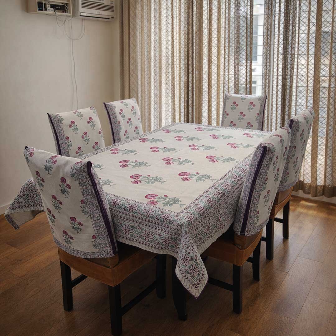Blush Petal Elegance 6 Seater Dining Table Set