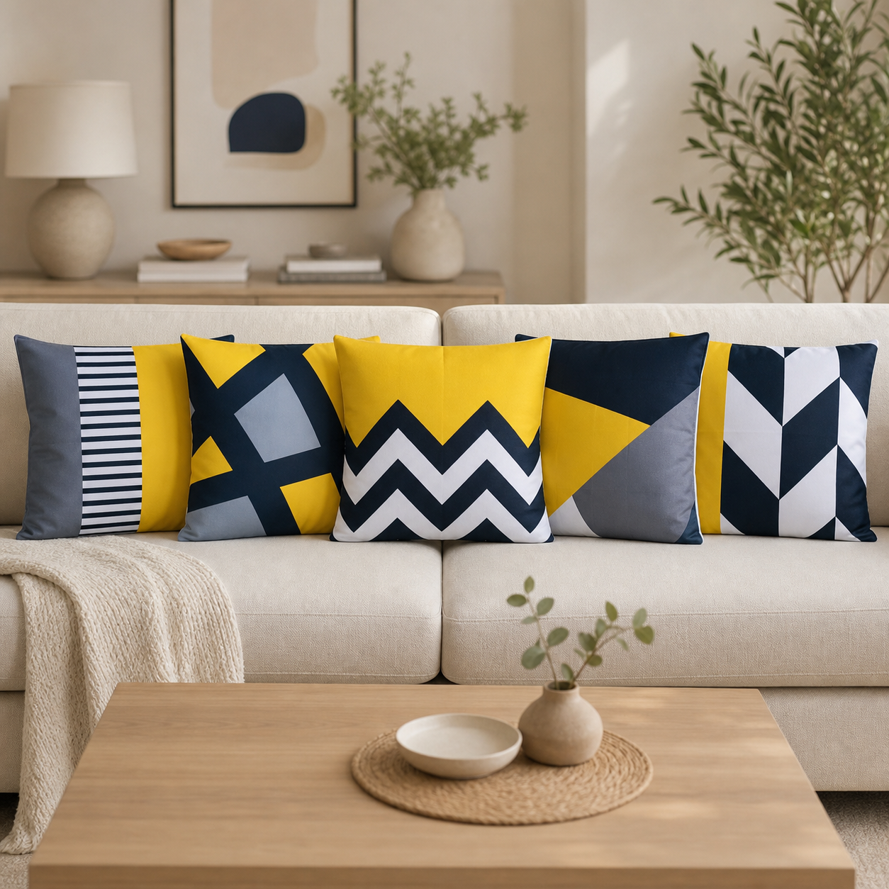 Abstract Geometric Digital Print Cushion Cover Set – 18x18 Inch