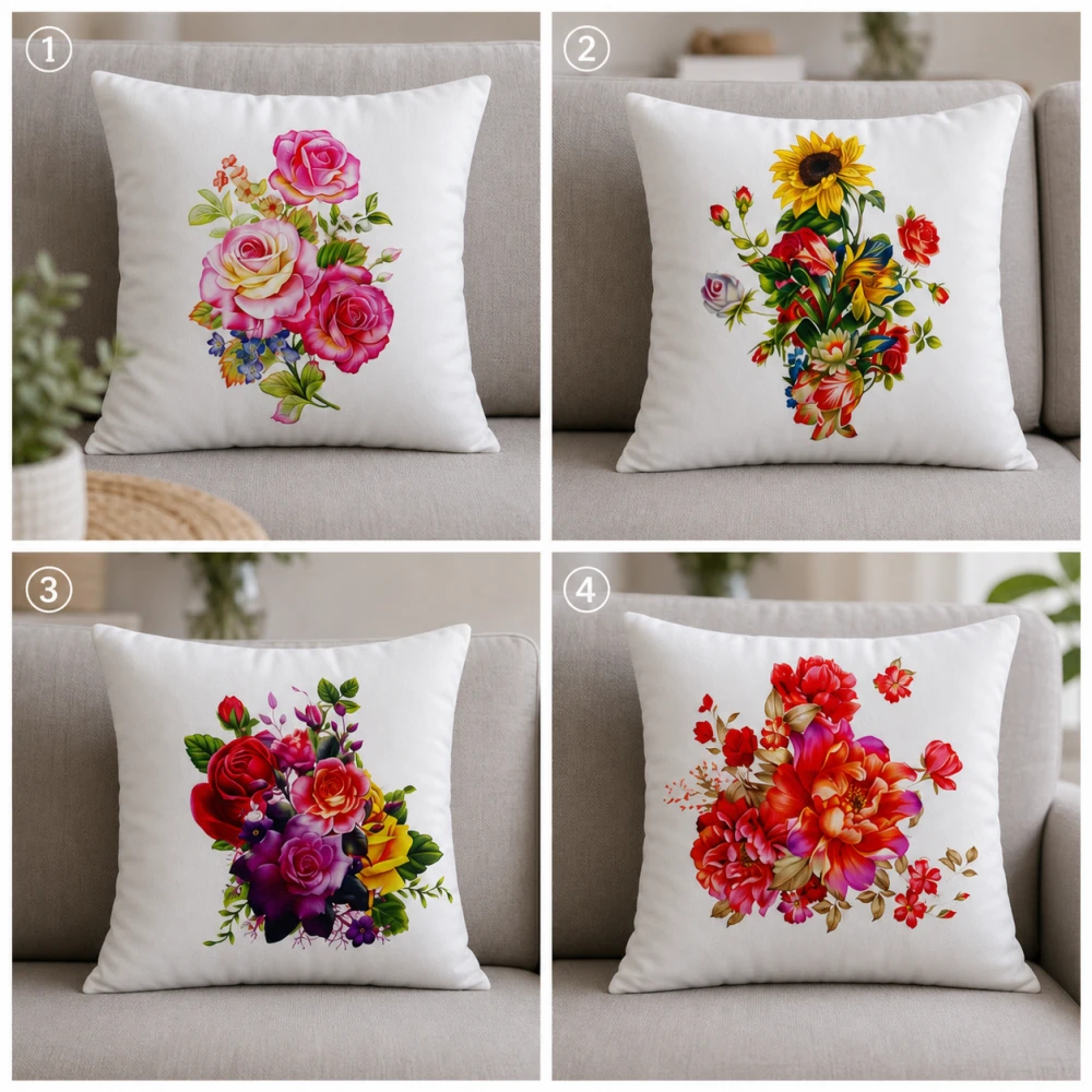 Vibrant Colorful Floral Digital Print Cushion Cover Set – 18x18 Inch