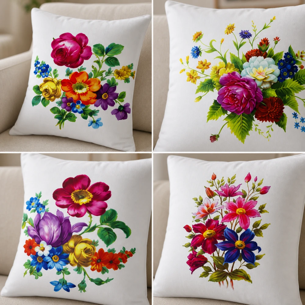 Elegant Floral Design Digital Print Cushion Cover Set – 18x18 Inch