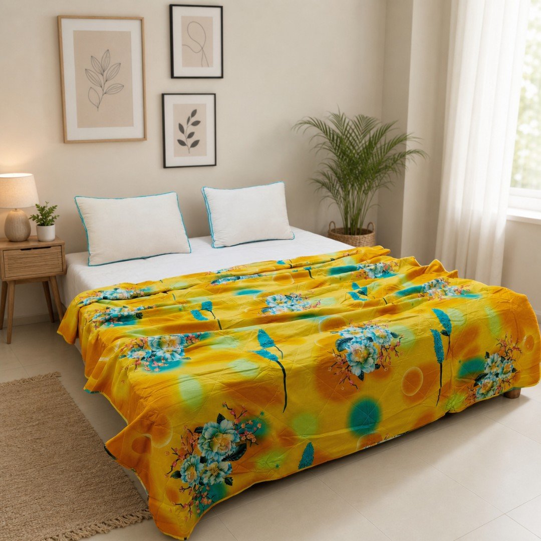 Sunshine Aqua Petal Premium AC Quilt — Bring Vibrant Warmth to Your Space
