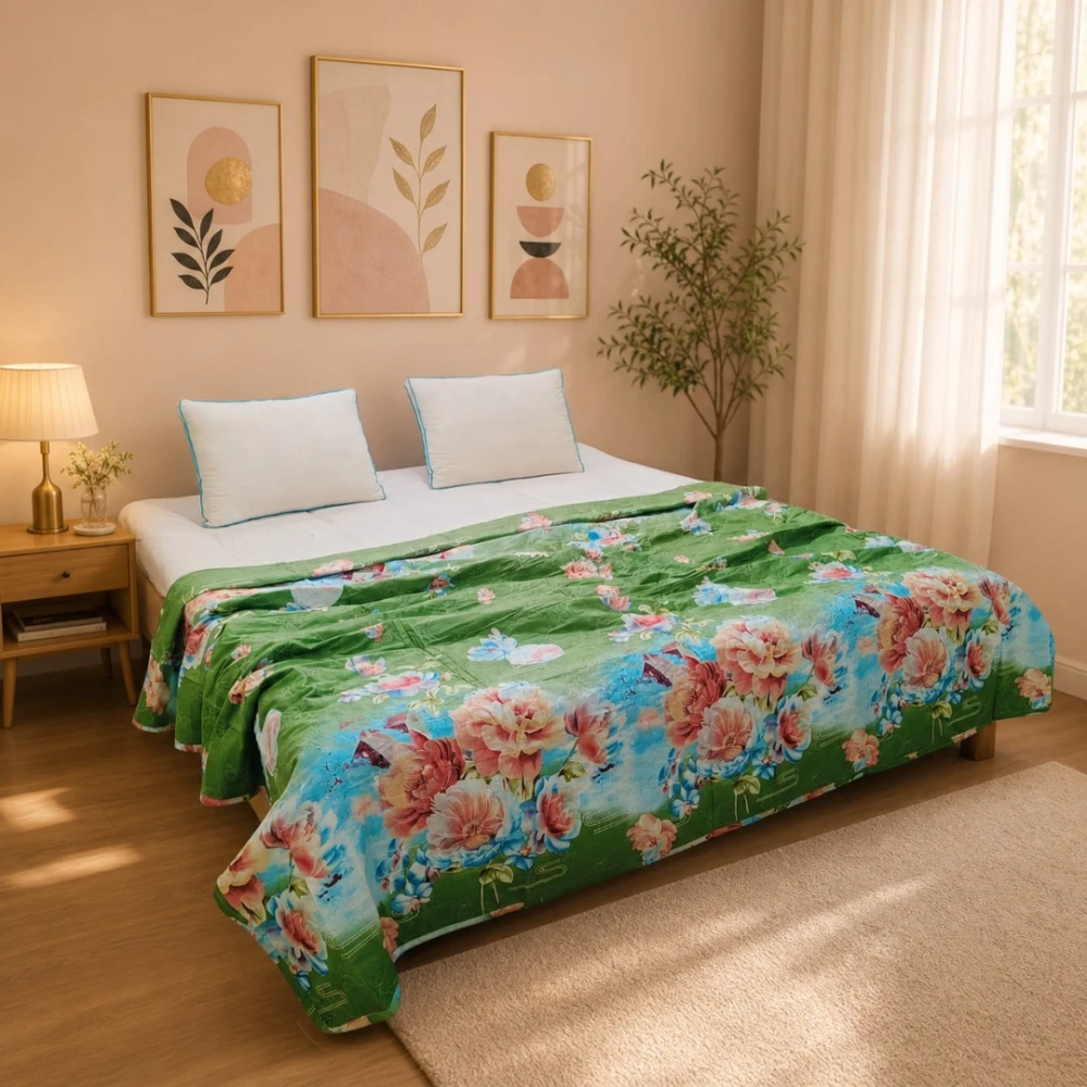 Emerald Peony Paradise Premium AC Quilt — A Garden of Comfort in Every Thread