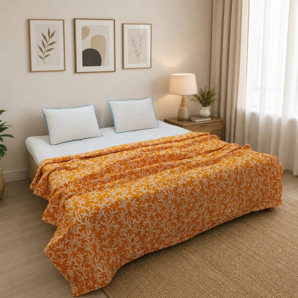 Amber Autumn Leaf Premium AC Quilt — Cozy Vibes with a Touch of Nature