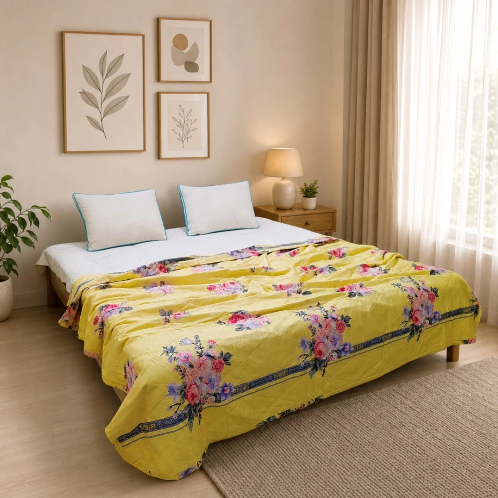 Golden Meadow Rose Premium AC Quilt — Radiant Charm for Restful Nights