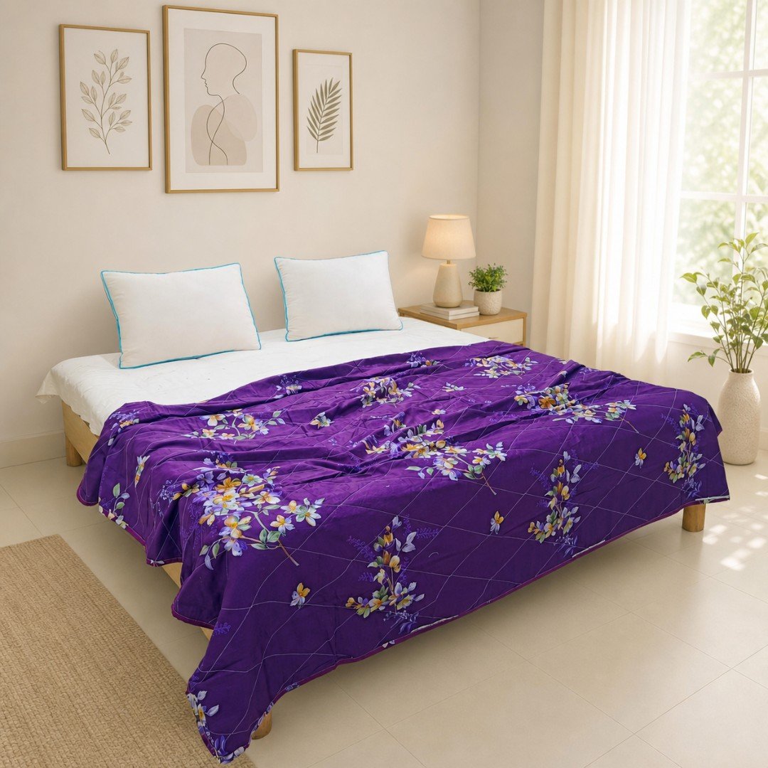 Royal Violet Bloom Premium AC Quilt — Majestic Comfort for Your Dream Bedroom