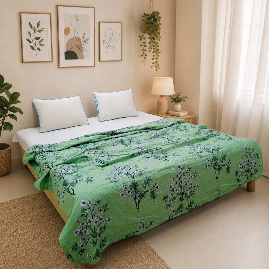 Mint Blossom Serenity Premium AC Quilt — Fresh Vibes for a Restful Sleep