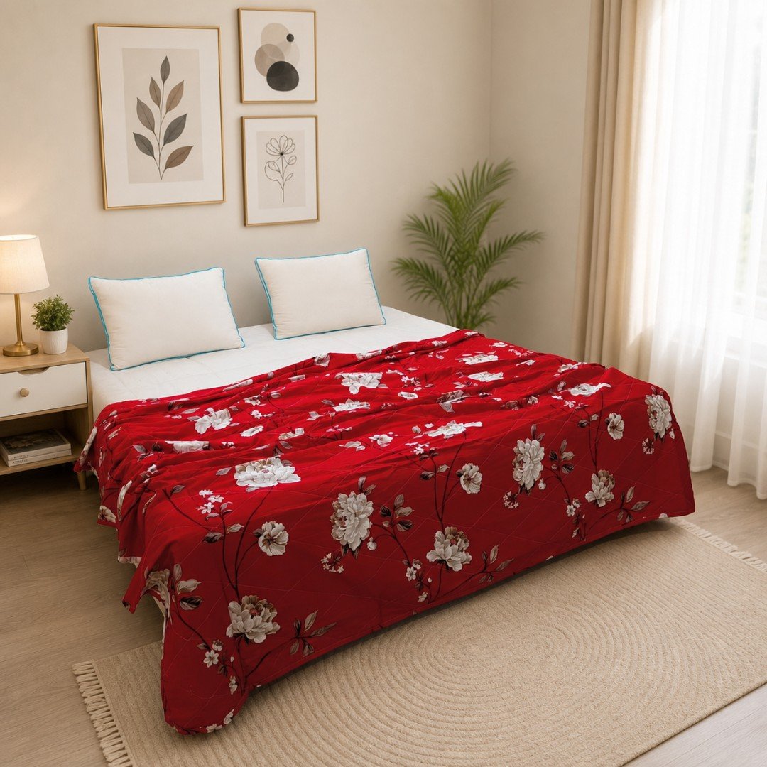 Crimson Rose Elegance Premium AC Quilt — Bold Beauty Meets Ultimate Comfort