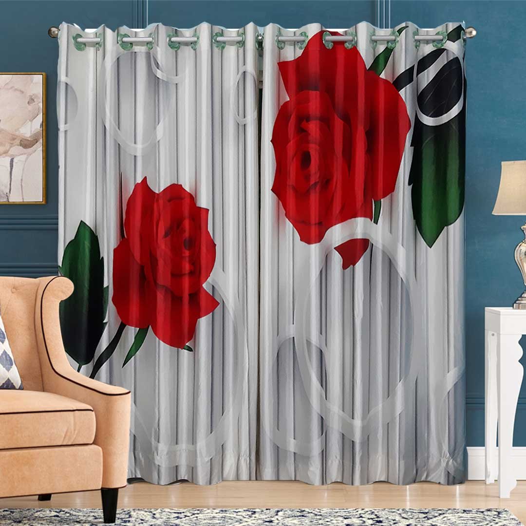 Crimson Rose Digital Print Eyelet Curtain CPD 53