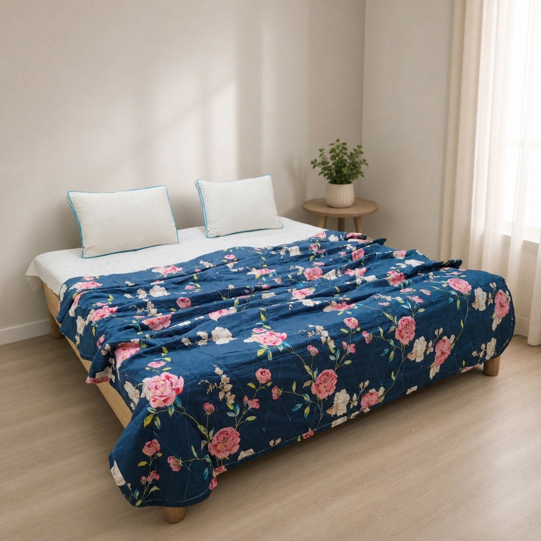 Midnight Rose Bloom Premium AC Quilt — Elegance Wrapped in Blooming Serenity