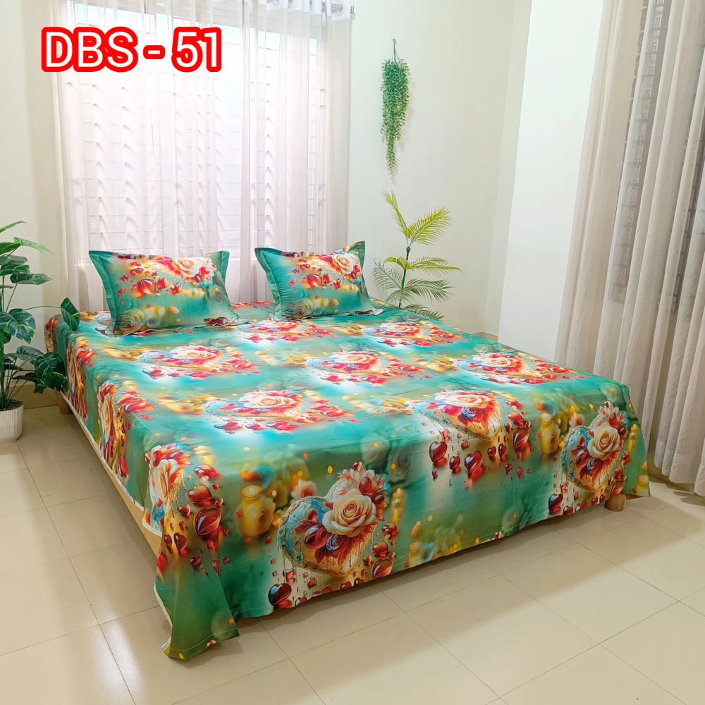 Mythical Green Garden Digital Printed Super Twill Cotton King Size Bedsheet with 2 Pcs Pillow Covers
