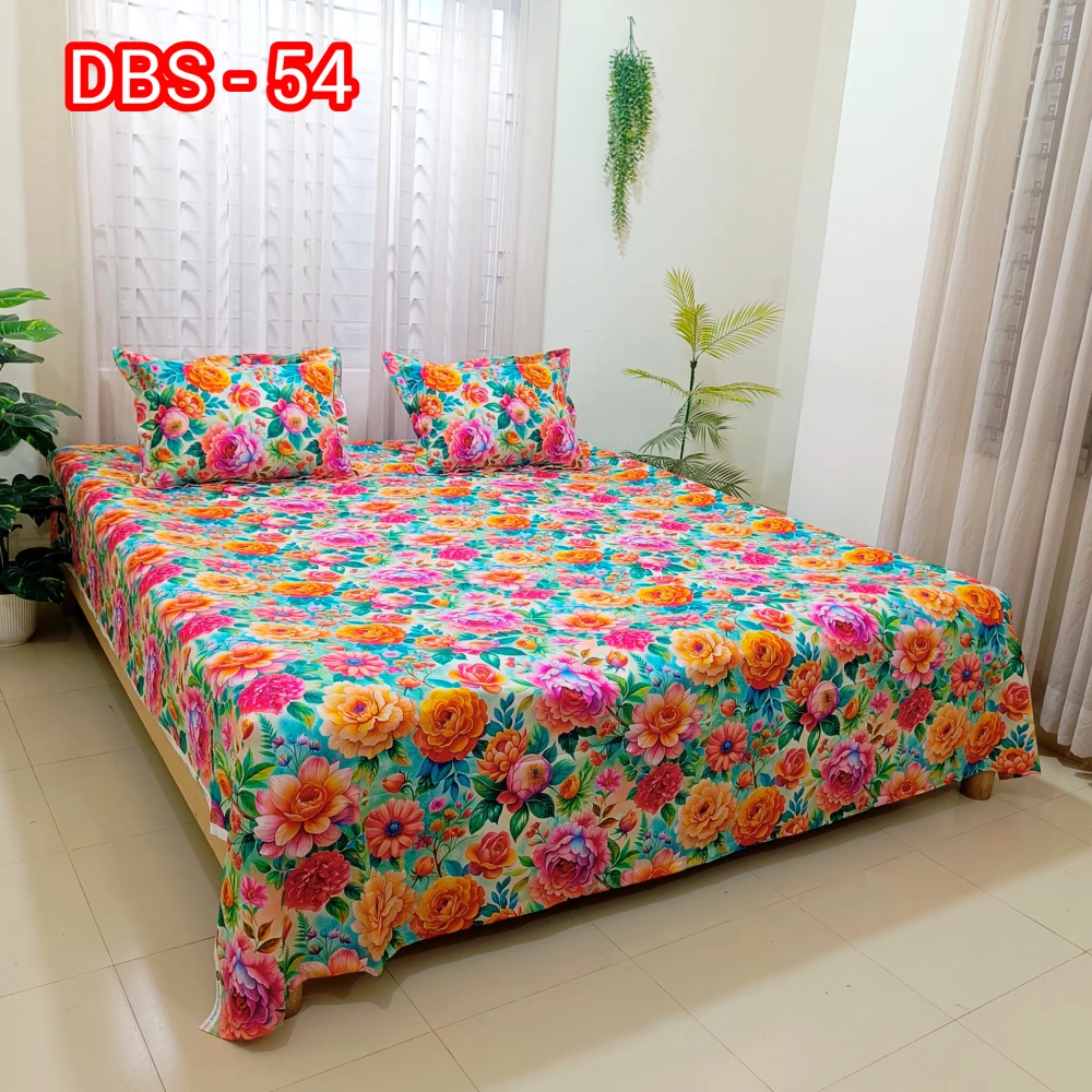 Multi-print Garden Dream Digital Printed Super Twill Cotton King Size Bedsheet with 2 Pcs Pillow Covers