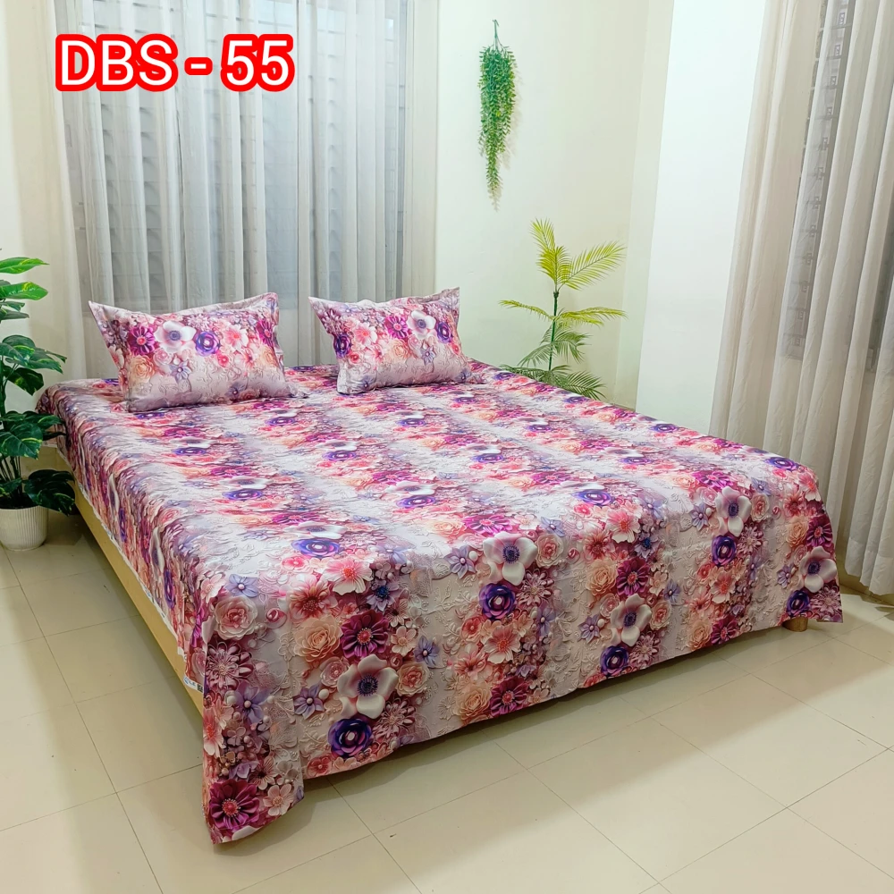 Purple Mystic Bloom Digital Printed Super Twill Cotton King Size Bedsheet with 2 Pcs Pillow Covers