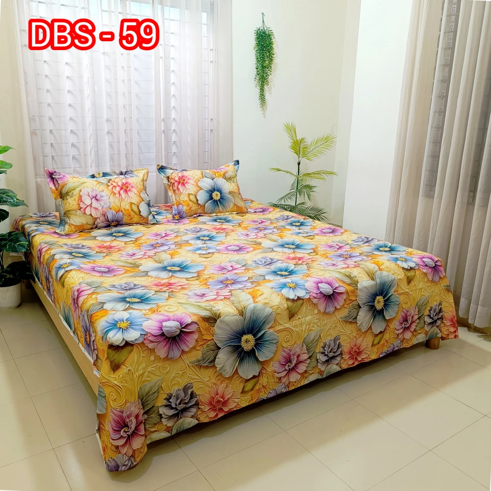 Sunny Blooms Paradise Digital Printed Super Twill Cotton King Size Bedsheet with 2 Pcs Pillow Covers