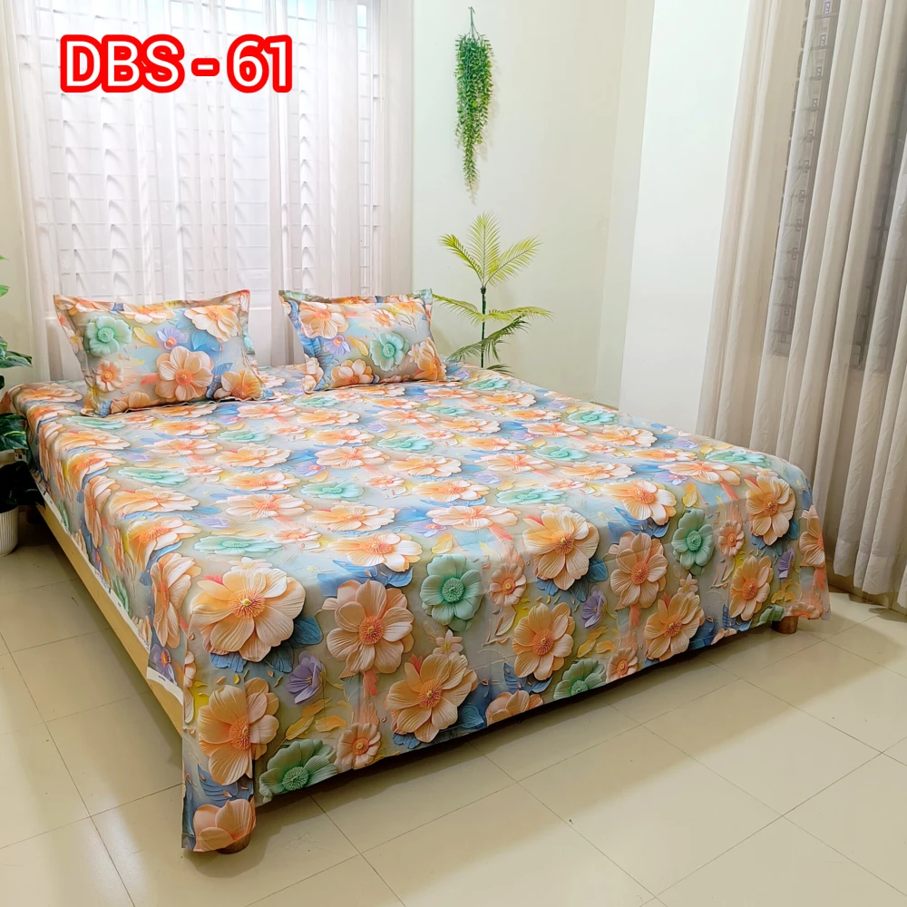 Pastel Sunshine Bloom Digital Printed Super Twill Cotton King Size Bedsheet with 2 Pcs Pillow Covers
