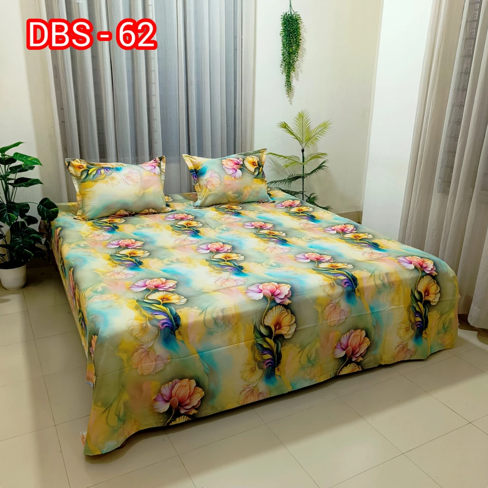 Enchanting Pastel Bloom Digital Printed Super Twill Cotton King Size Bedsheet with 2 Pcs Pillow Covers